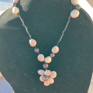 Coffee Bean Necklace Rosette Pendant brown and grayish color 20”